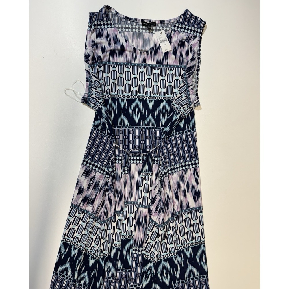 Lane Bryant 2X Sleeveless Belted High-Low Midi Dress Stretchy Blue Pink 22/24